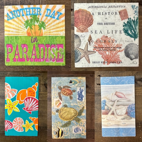 Coastal Nautical Seashell Sea Turtle Paper Napkins - Picture 1 of 6